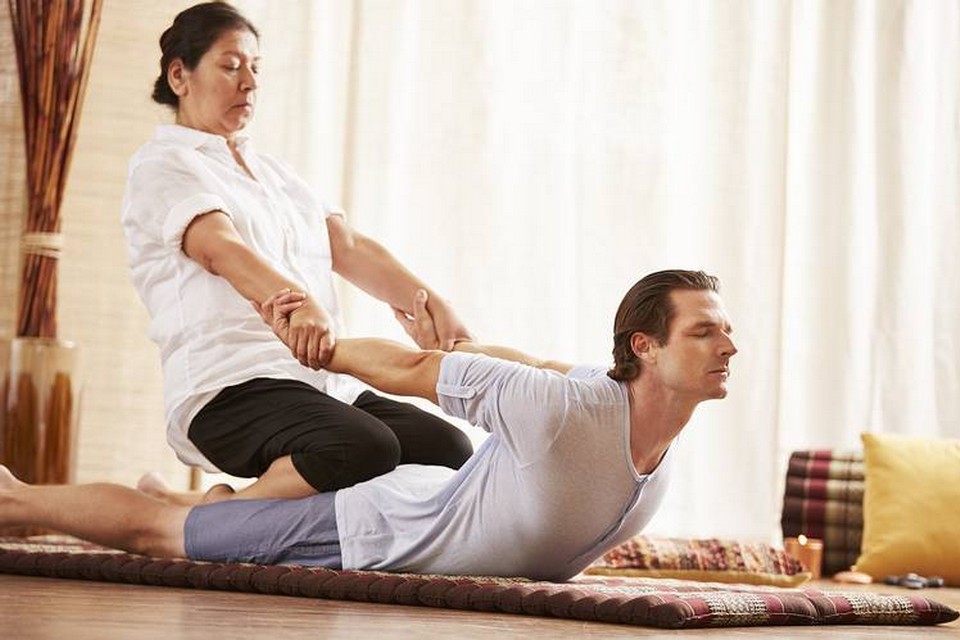 Top View Thai Massage In Green Community Village Traditional Thailand